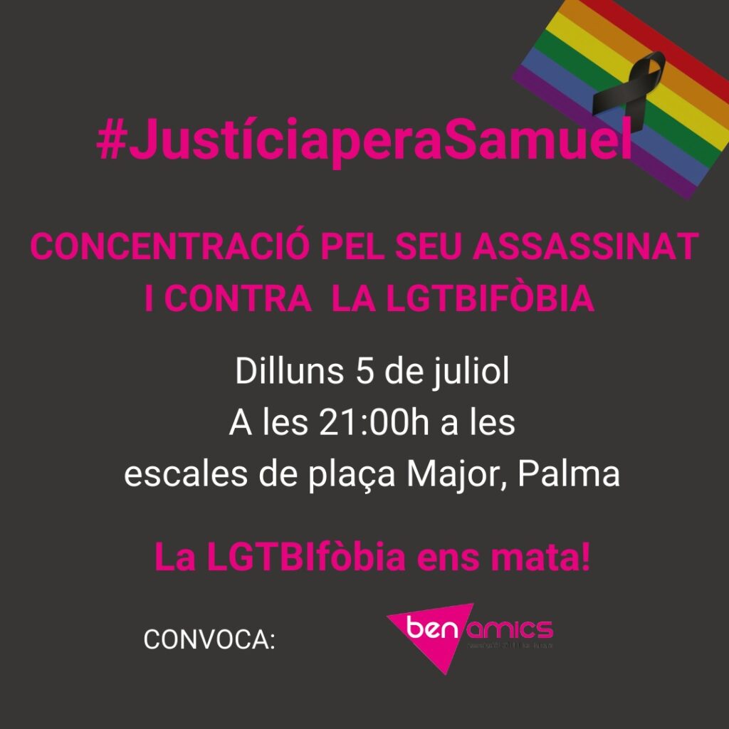 Ben Amics convoca concentración en condena del asesinato de Samuel, joven gay de A Coruña